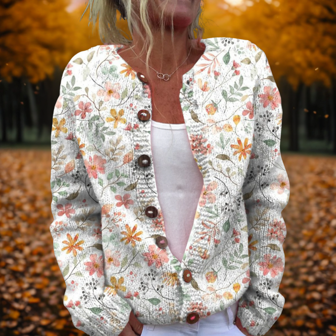 Grace | Women's Open-Front Floral Print Cardigan in Soft Knit